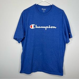 Champion Shirt Adult Extra Large Blue Spell Out Logo Casual Outdoor Cotton Mens